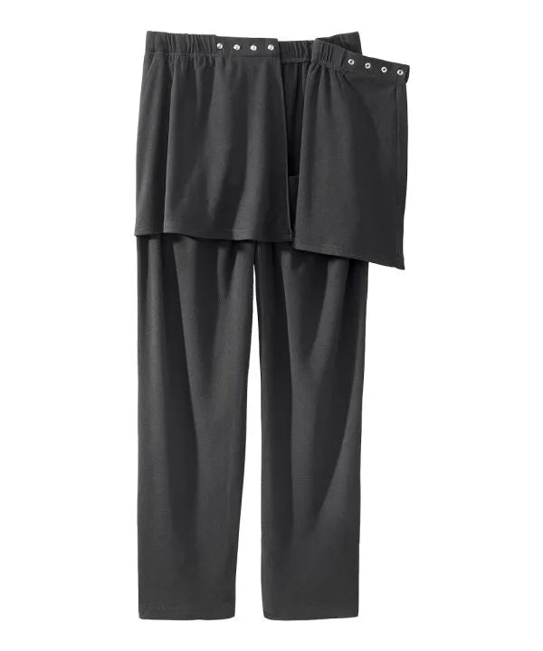 Men's Soft Stretch Pants with Back Overlap Black back view of overlap open