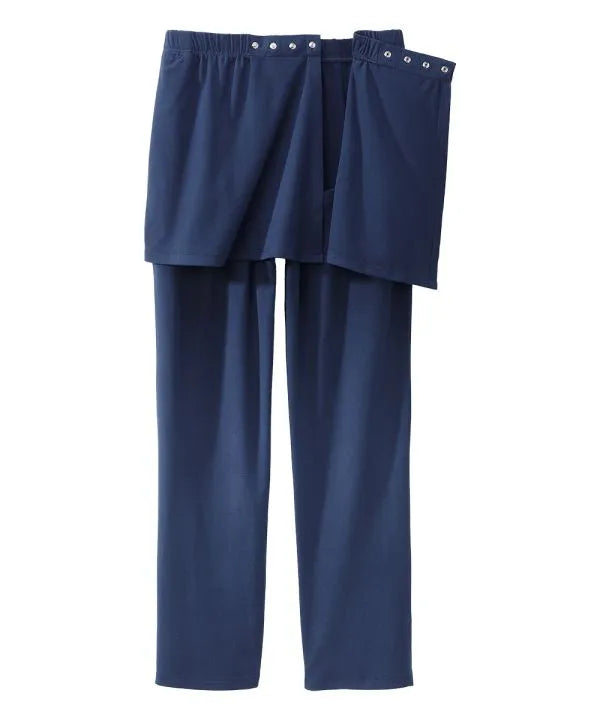Men's Soft Stretch Pants with Back Overlap Navy back view with overlap open
