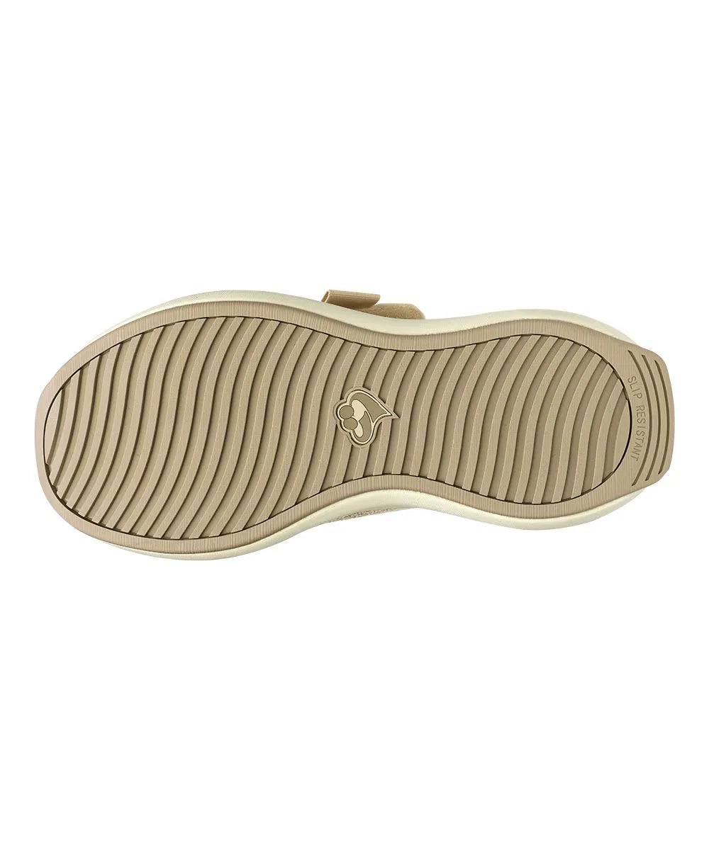Bottom view of June Adaptive Women's Extra Wide Comfort Adjustable Shoes in Oyster, featuring the slip-resistant sole for added safety