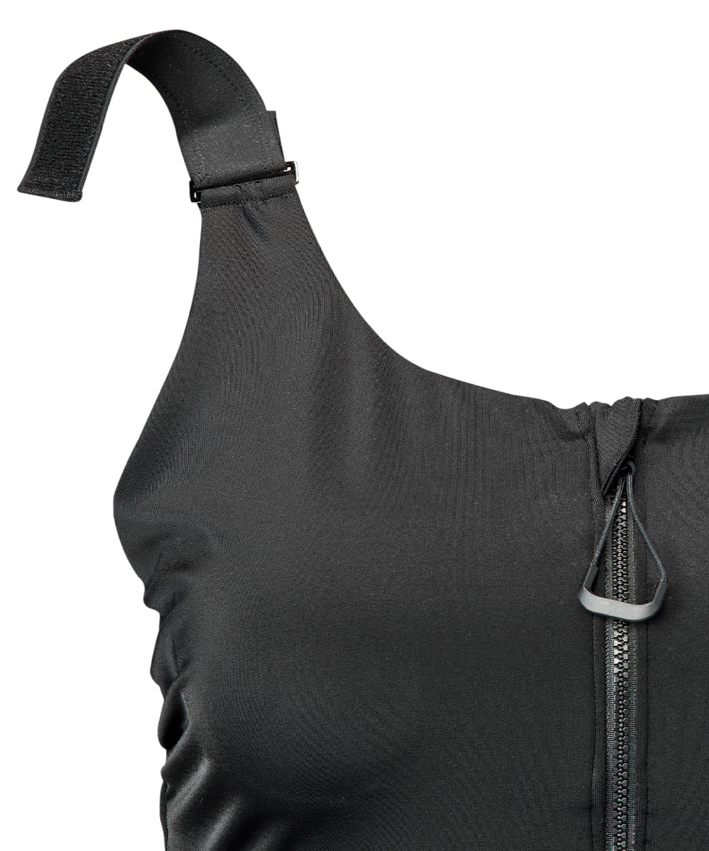 Women's tankini with zip front close up on sleeve 