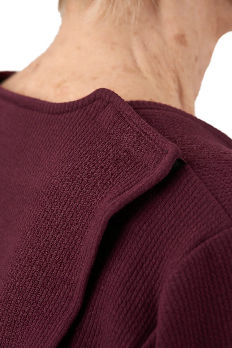 Women’s Open-Back Easy Dressing Cable Knit Shirt |Easy-Dress Snap Closure Adaptive Top