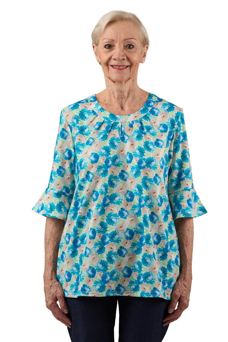 Women's Easy-Access Open-Back Keyhole Opening Shirt for Assisted Dressing | Easy-Dress Snap Closure Adaptive Top