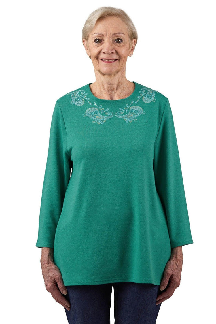Women's Open-Back Long Sleeve Shirt for Easy Assisted Dressing | Easy-Dress Snap Closure Adaptive Top