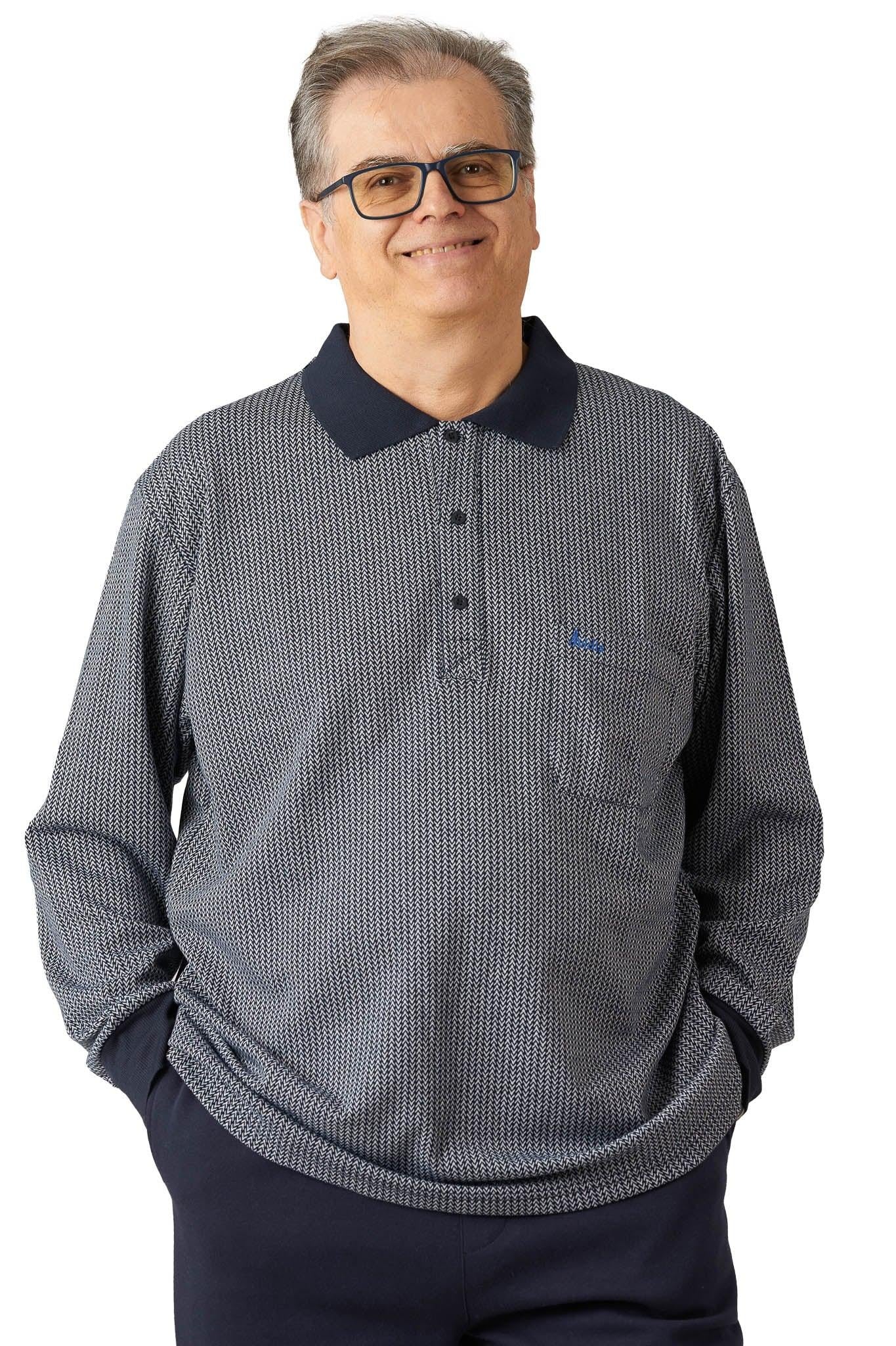 Men's Adaptive Long Sleeve Back-Opening Jacquard Polo Shirt