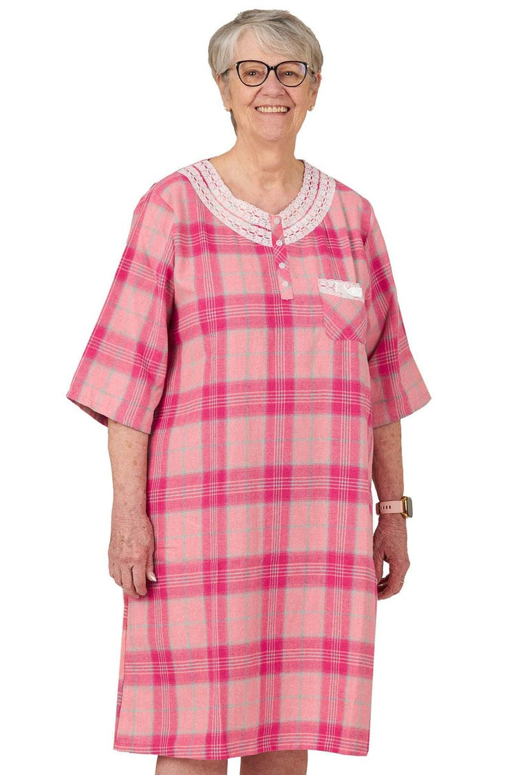Women’s Open-Back Easy Dressing Flannel Sleepwear | Assisted Dressing Snap Closure Comfort Adaptive Nightgown