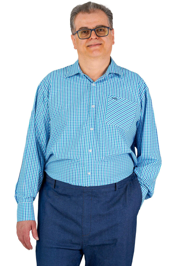 Men’s Adaptive Back-Opening Bamboo Sport Shirt | Easy-Dress Velcro Cuff Design