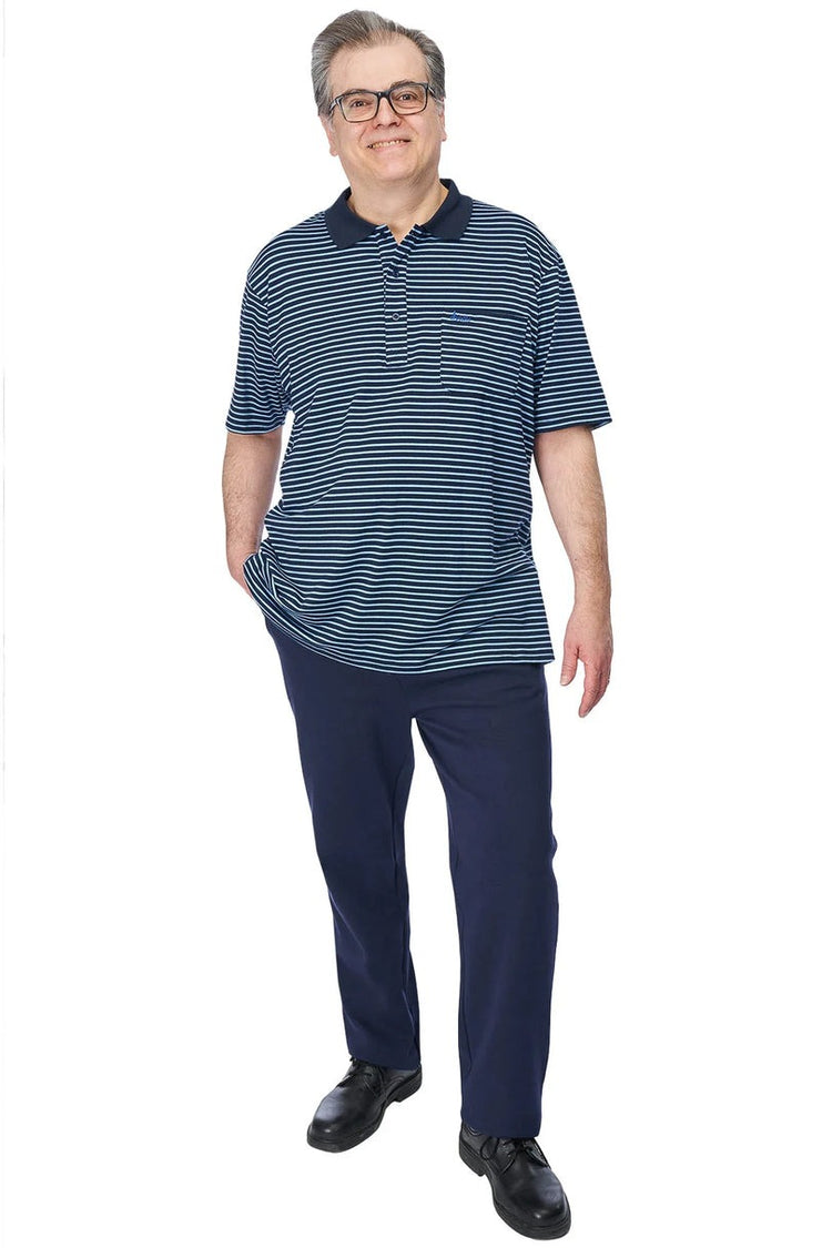 Men’s Adaptive Back-Opening Knit Polo Shirt |Assisted Dressing Snap Closure Comfort Top