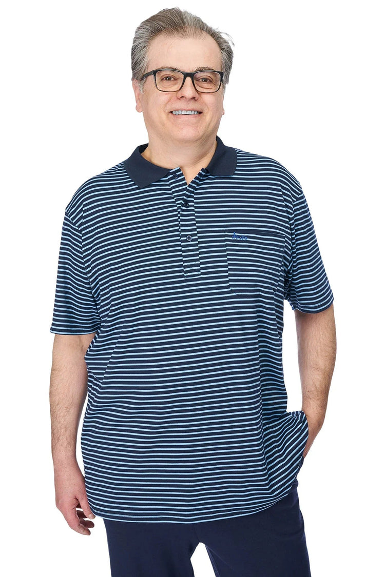Men’s Adaptive Back-Opening Knit Polo Shirt |Assisted Dressing Snap Closure Comfort Top