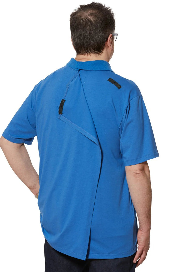 Men’s Adaptive Back-Opening Knit Polo Shirt |Assisted Dressing Snap Closure Comfort Top