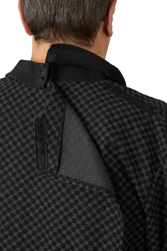 Men’s Adaptive Long Sleeve Back-Opening Jacquard Polo Shirt | Assisted Dressing Snap Closure Top