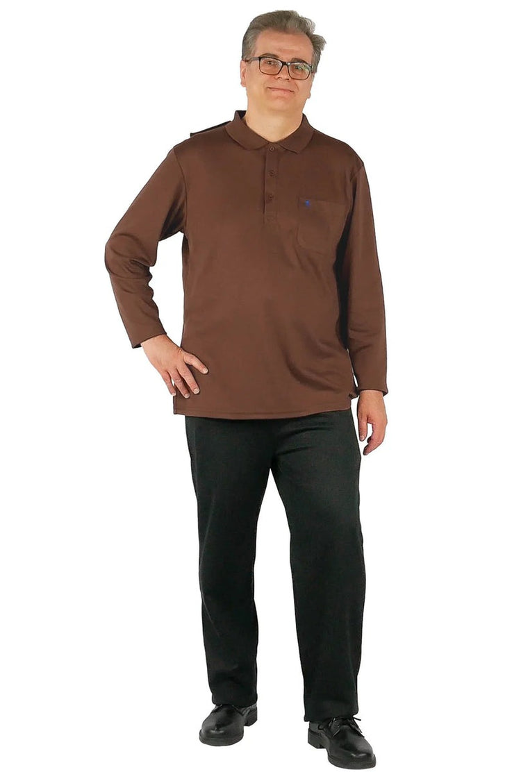 Men’s Adaptive Long Sleeve Back-Opening Polo Shirt | Easy-Dress Snap Closure Comfort Top