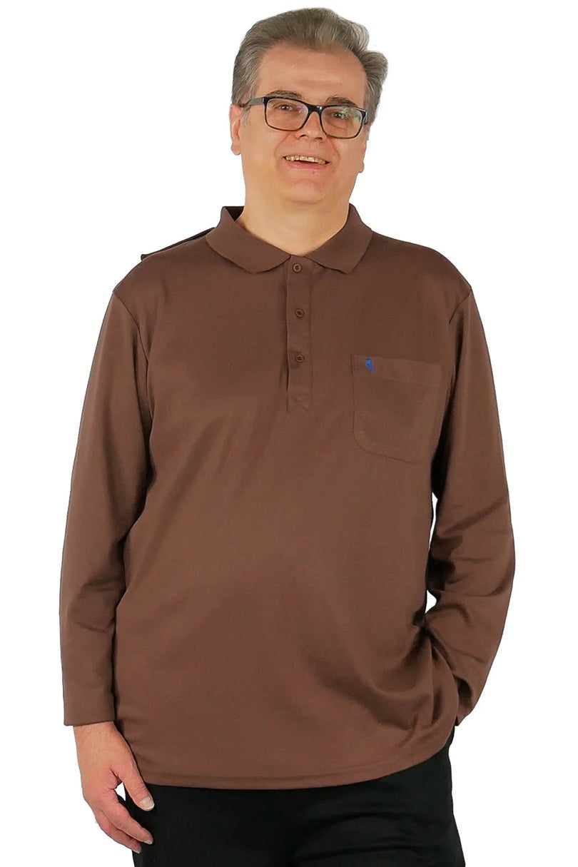 Silverts Men's Adaptive Open Back Long Sleeve Polo Shirt, Ciel Blue, Small