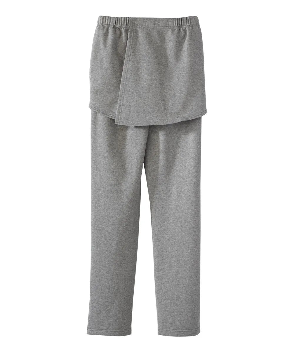 Back view of June Adaptive Men's Open Back Fleece Pants in grey, showcasing the two-panel back flap for added discretion