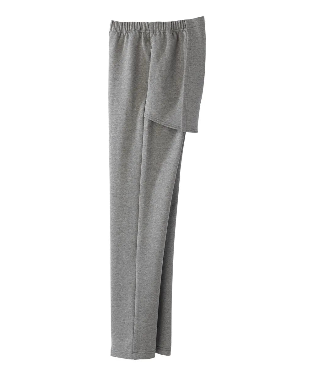 Side view of June Adaptive Men's Open Back Fleece Pants in grey, emphasizing the comfortable fit and adaptive design