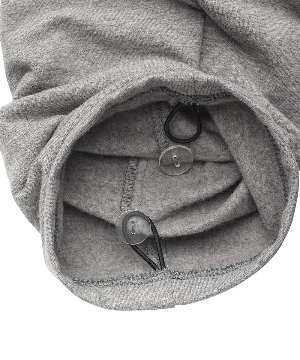 June Adaptive Men's Open Back Fleece Pants in grey, detailed view showing the elasticized waist and adaptive features
