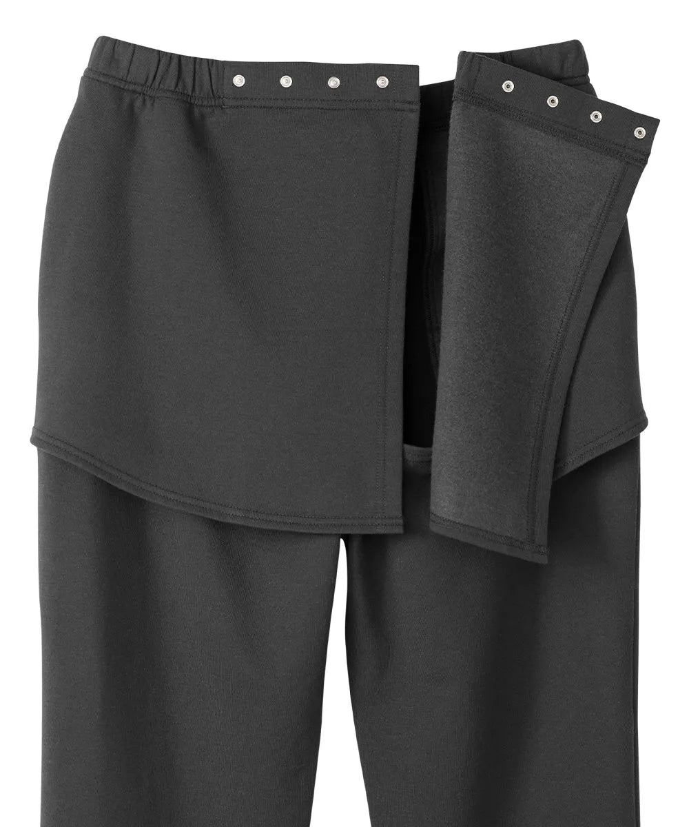 Close-up of the adjustable dome closures on June Adaptive Men's Open Back Fleece Pants, demonstrating the easy-to-use design