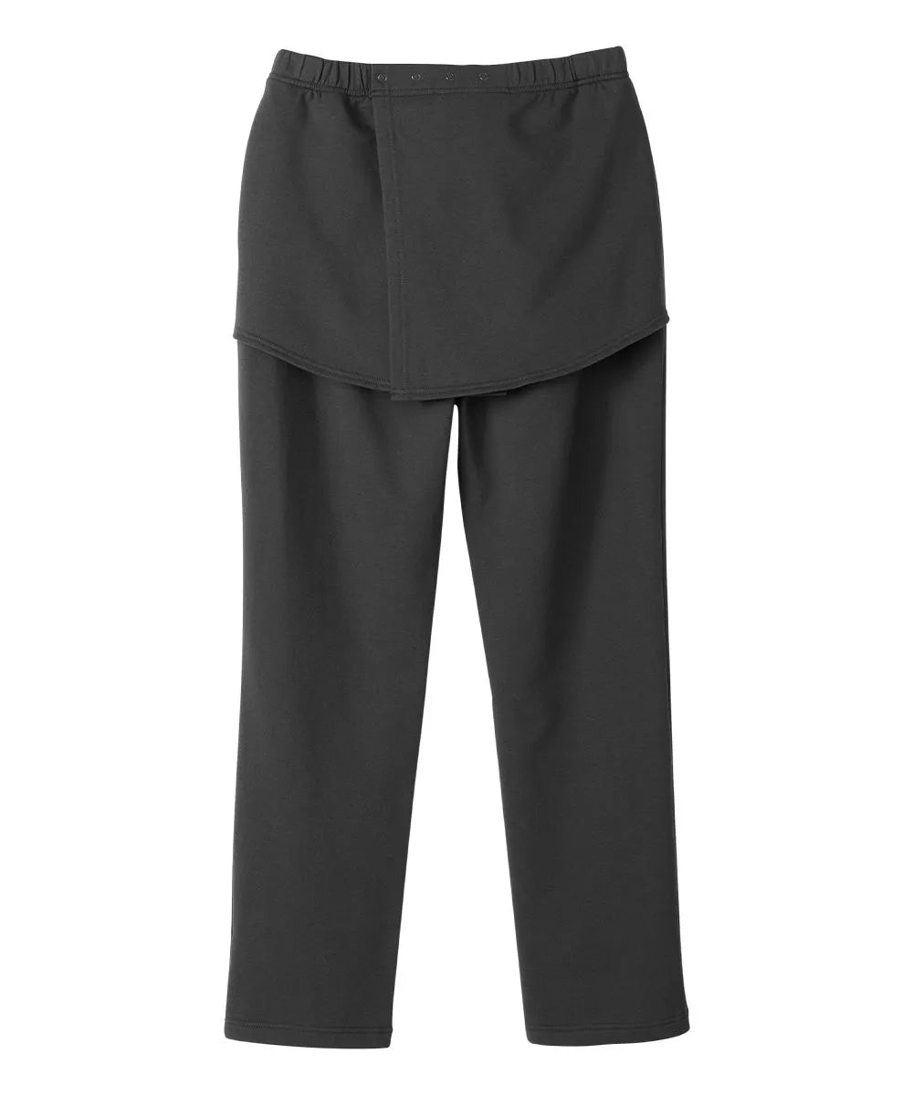 Back view of June Adaptive Men's Open Back Fleece Pants in Black, showcasing the two-panel back flap for added discretion