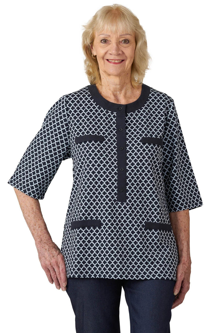 Women’s Open-Back Easy Dressing Jacquard Shirt for Easy Assisted Dressing | Easy-Dress Snap Closure Adaptive Top
