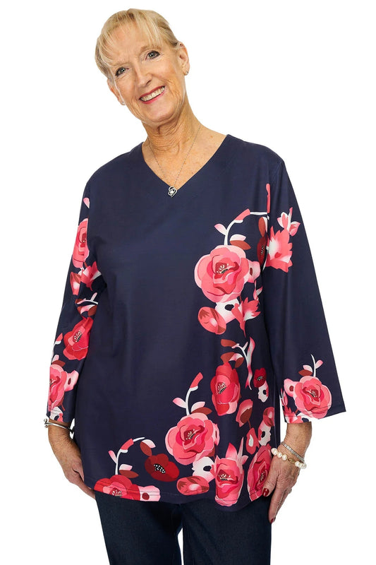 Women's Easy-Access Open-Back Floral Snap Top | Adaptive Clothing for Assisted Dressing