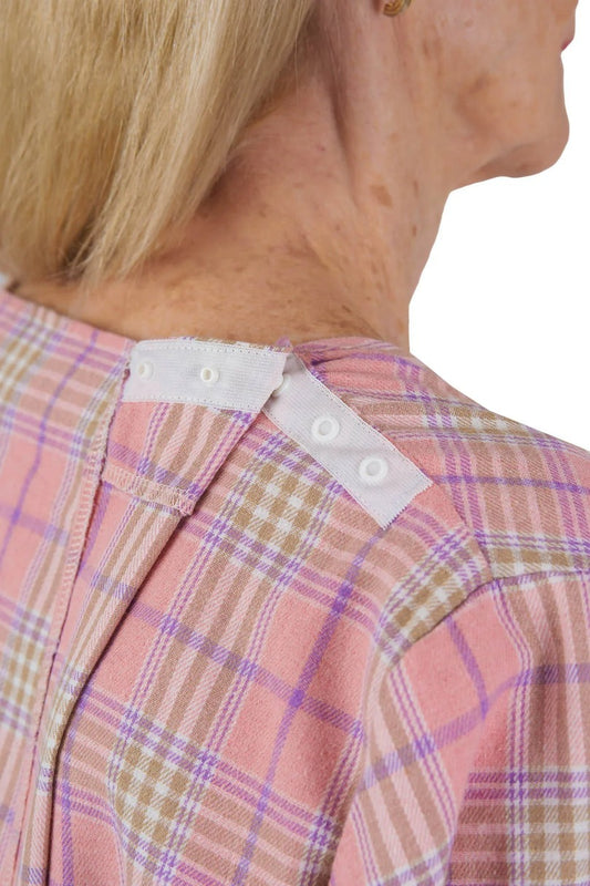 Women’s Adaptive Open-Back Flannel Nightgown | Easy-Dress Snap Closure Sleepwear