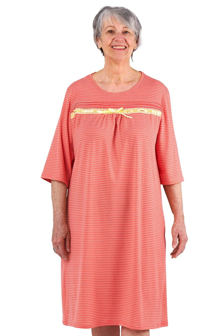Women's Bow Long Sleeve Nightgown with Back Overlap