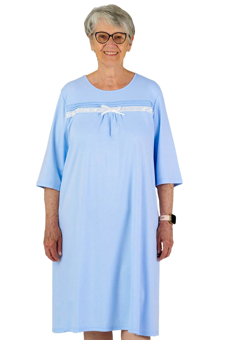 Women's Bow Long Sleeve Nightgown with Back Overlap