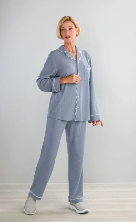 Women's Knit Pajama Set With Back Overlap Top & Pull-on Pant