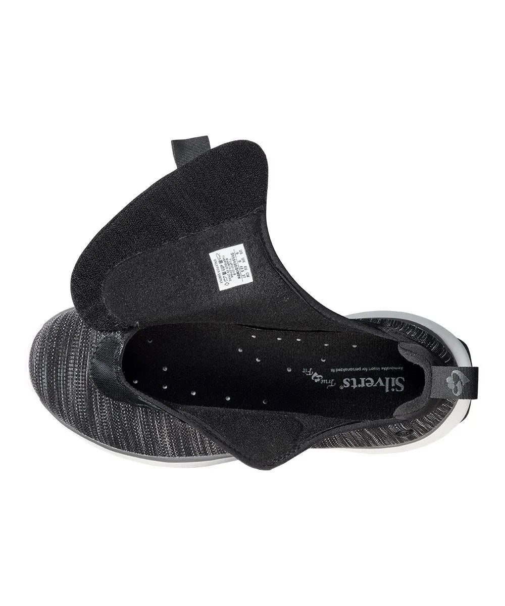men's extra-wide adaptive footwear featuring easy-touch closures and a sleek black and gray mesh upper for superior ventilation