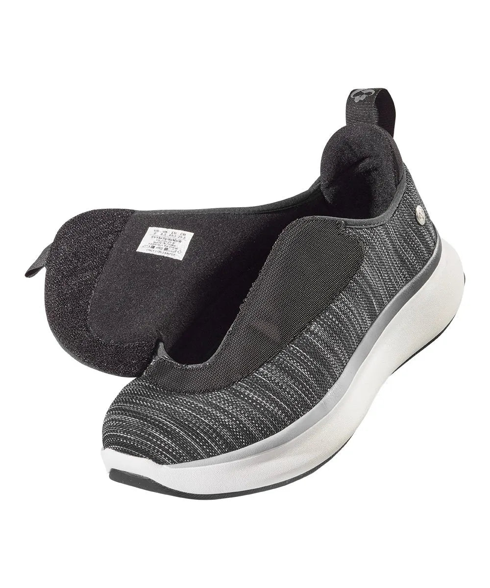 men's extra-wide adaptive footwear featuring easy-touch closures and a sleek black and gray mesh upper for superior ventilation