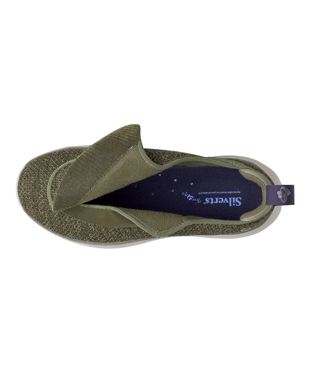 Top view highlighting the spacious interior and easy-touch closure system of the men's extra-wide adaptive shoes in black and gray, perfect for easy slip-on access.