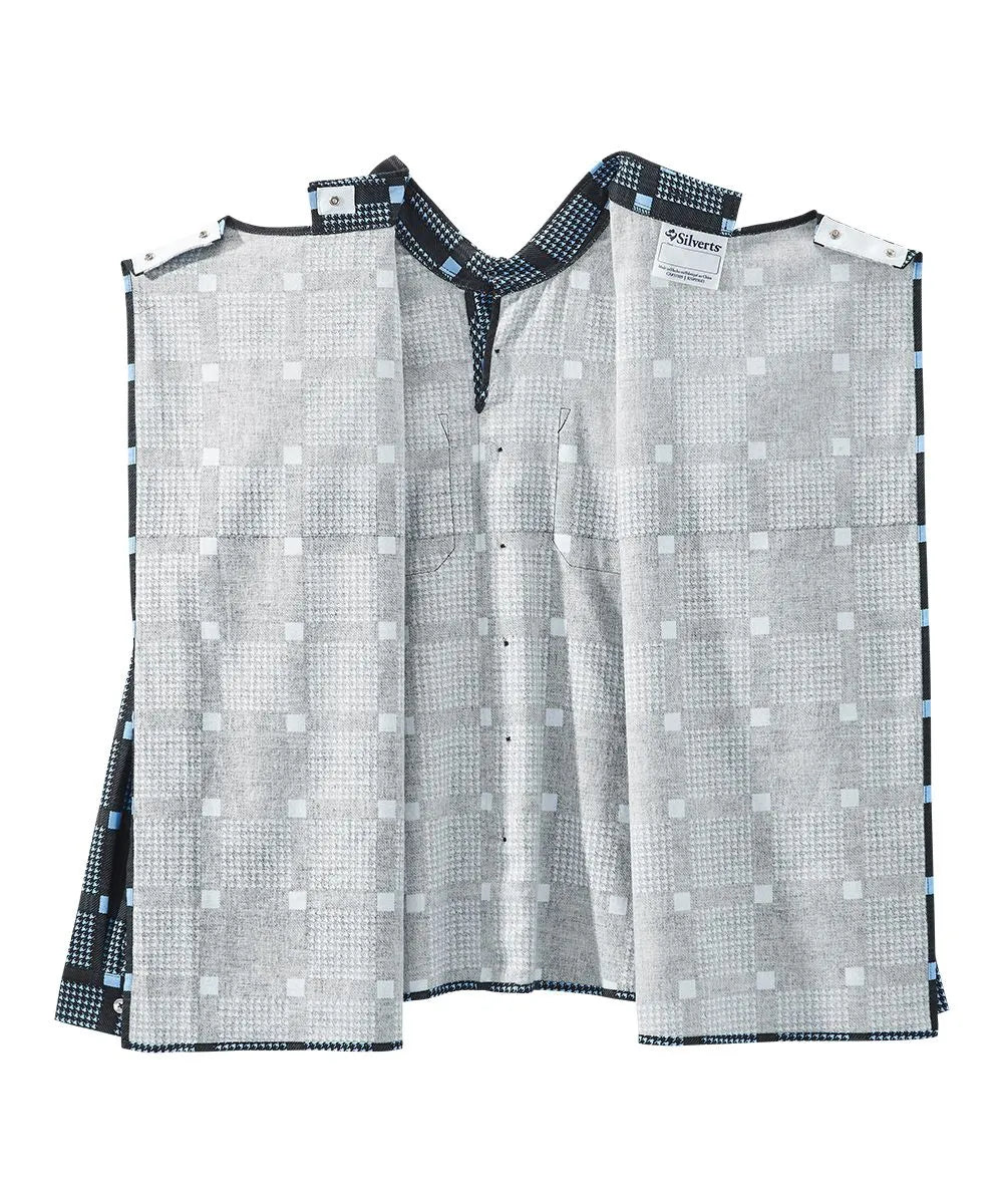 Men's Open Back Flannel Shirt in black and blue checkered pattern, fully opened back view.