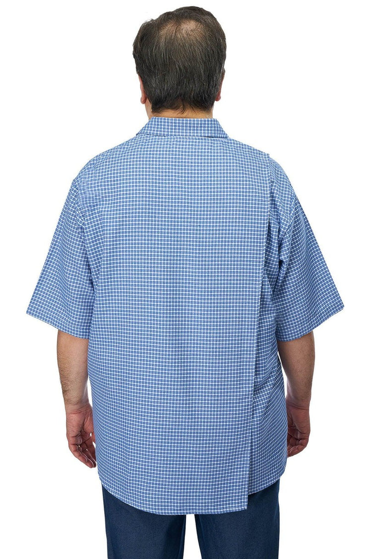 Men’s Adaptive Short Sleeve Back-Opening Shirt | Assisted Dressing Snap Closure Plaid Top