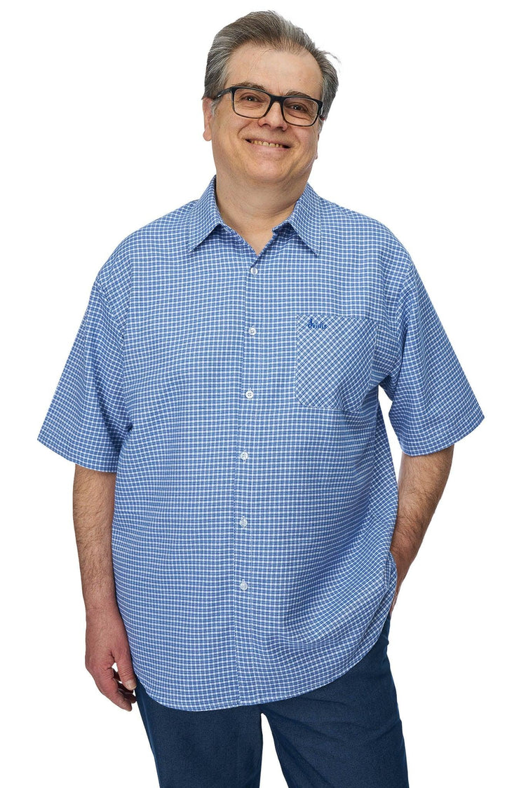 Men’s Adaptive Short Sleeve Back-Opening Shirt | Assisted Dressing Snap Closure Plaid Top