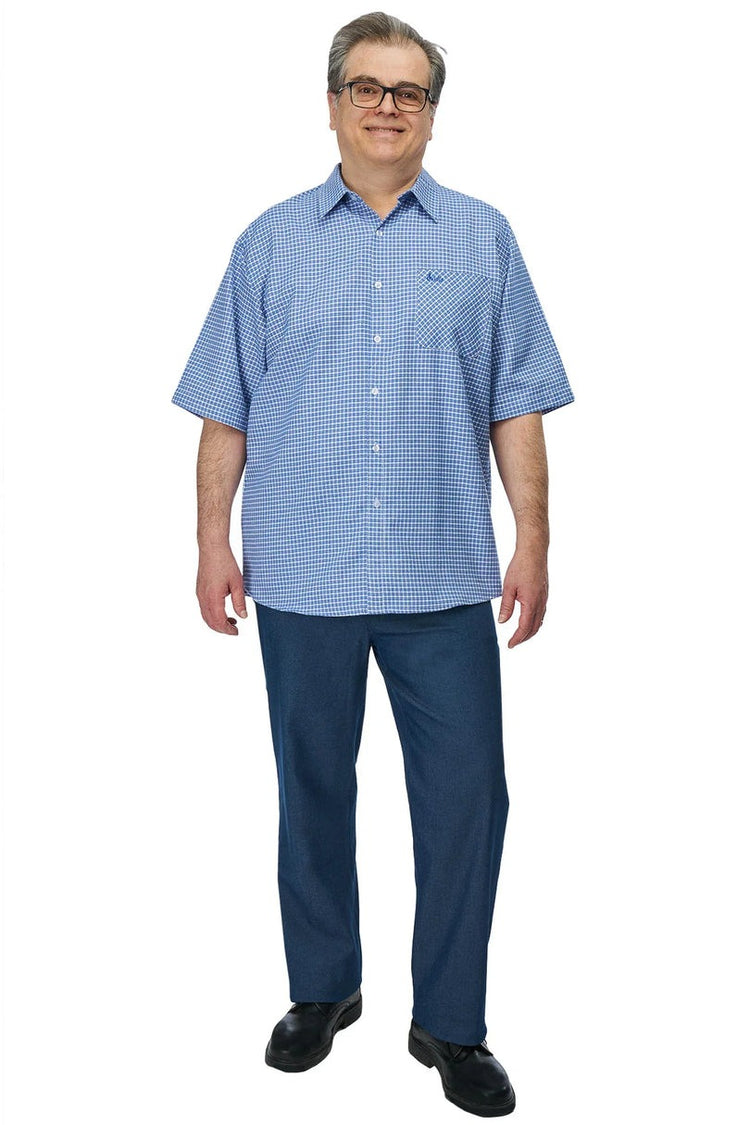 Men’s Adaptive Short Sleeve Back-Opening Shirt | Assisted Dressing Snap Closure Plaid Top