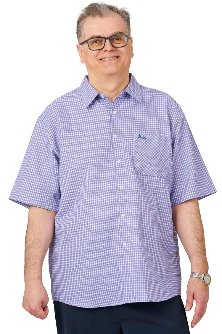 Men’s Adaptive Short Sleeve Back-Opening Shirt | Assisted Dressing Snap Closure Plaid Top