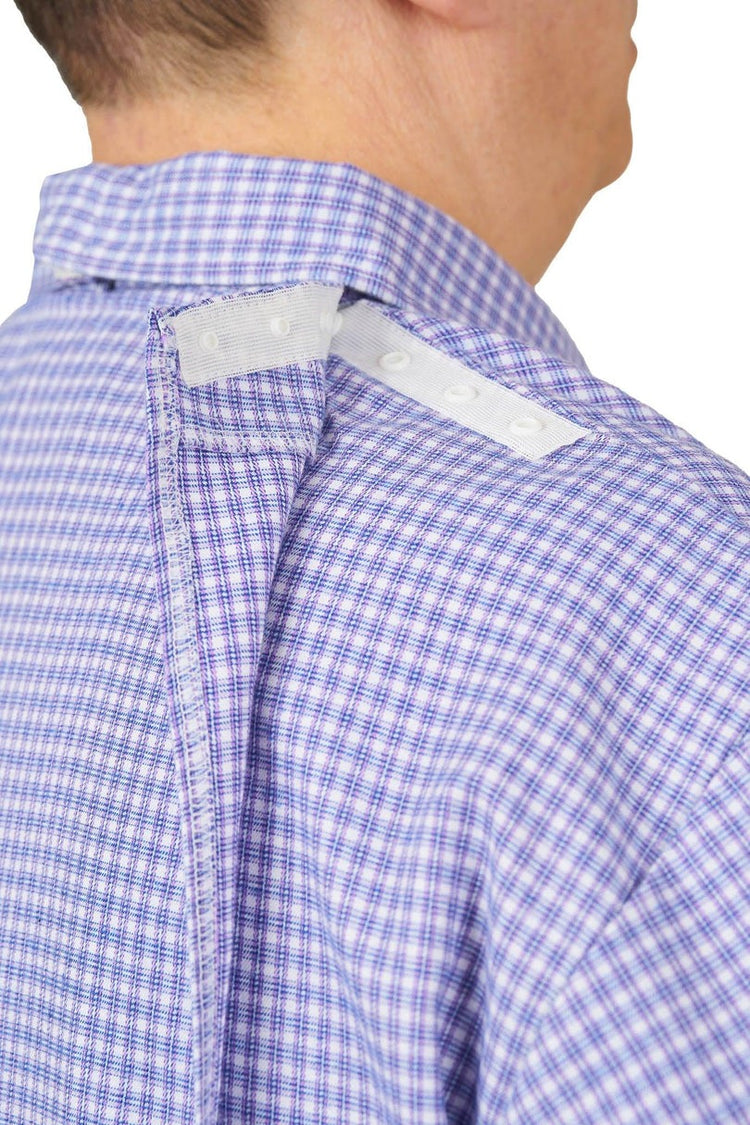 Men’s Adaptive Short Sleeve Back-Opening Shirt | Assisted Dressing Snap Closure Plaid Top