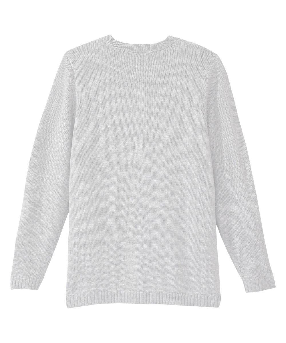 Detail view of June Adaptive Women's Cardigan in White focusing on the cable knit details and buttons.