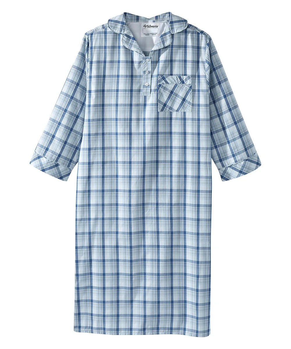 Men's Collared Nightgown with Back Overlap blue front