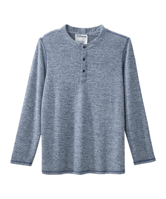 Front River Heather Men's Long Sleeve Henley Shirt with Back Overlap