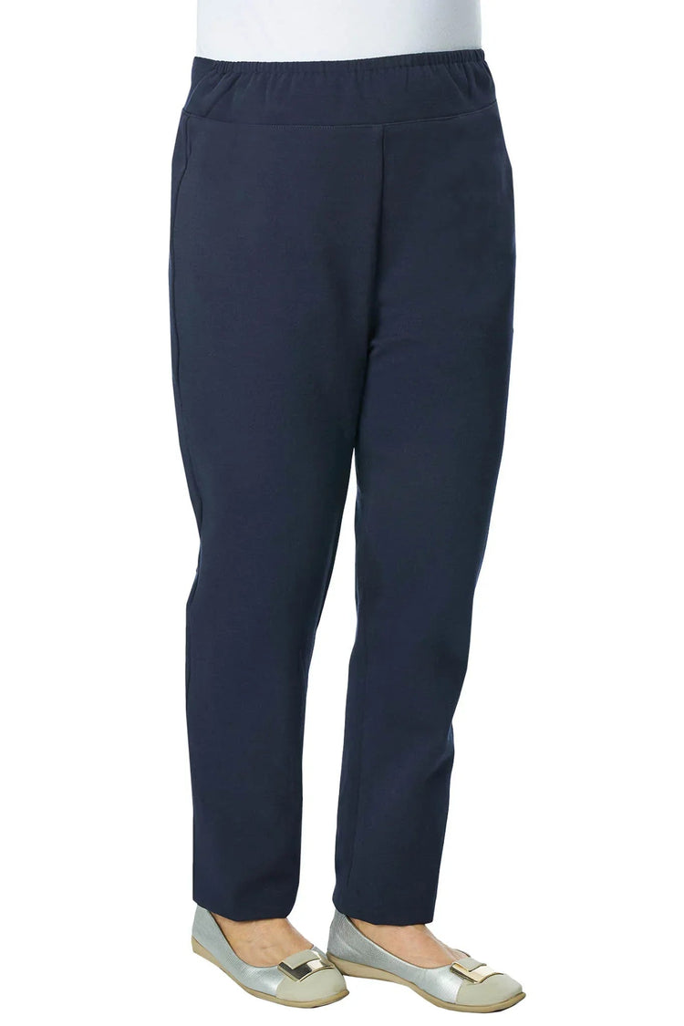 Women's Back-Panel Assisted Dressing Stretch Pants - Navy | Tricotti - front