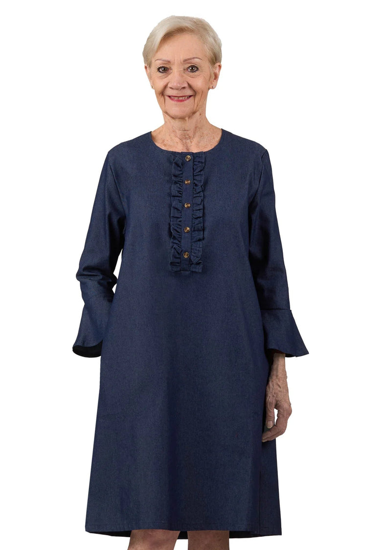Women’s Adaptive Open-Back Denim Dress | Easy-Dress Snap Closure Dress
