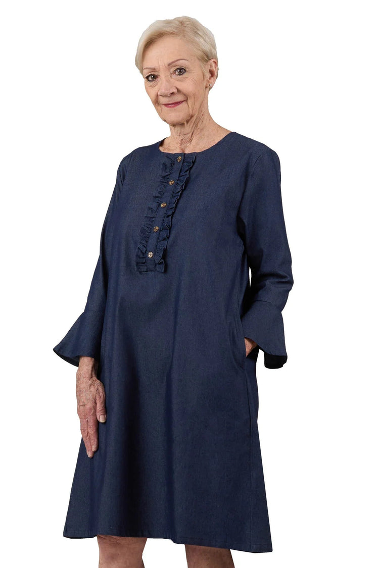 Women’s Adaptive Open-Back Denim Dress | Easy-Dress Snap Closure Dress