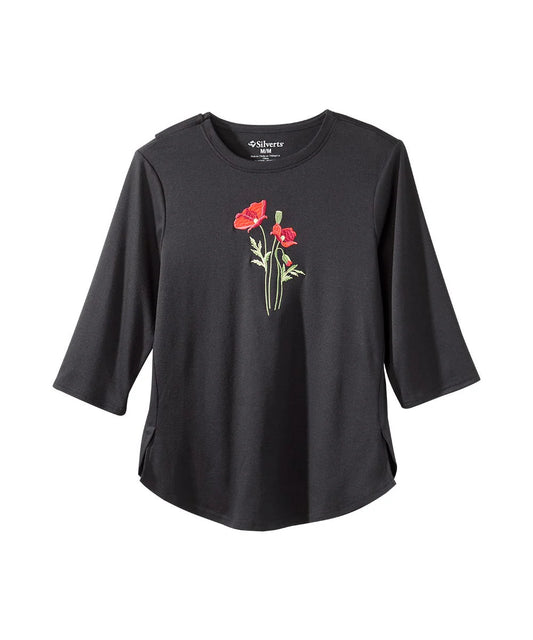 Women's Embroidered Flower Tee with Open Back
