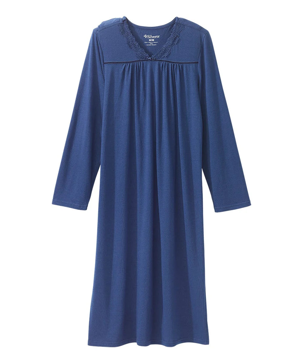 Women's Lace Trim Nightgown with Back Overlap blue front
