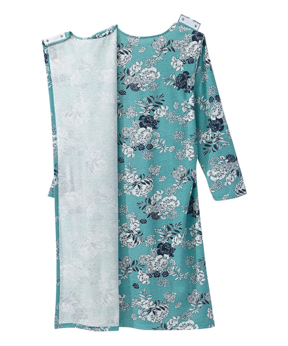 Women's Lace Trim Nightgown with Back Overlap aqua semi open back