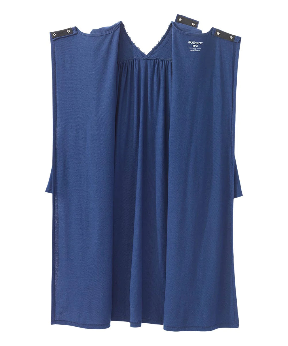 Women's Lace Trim Nightgown with Back Overlap blue open back