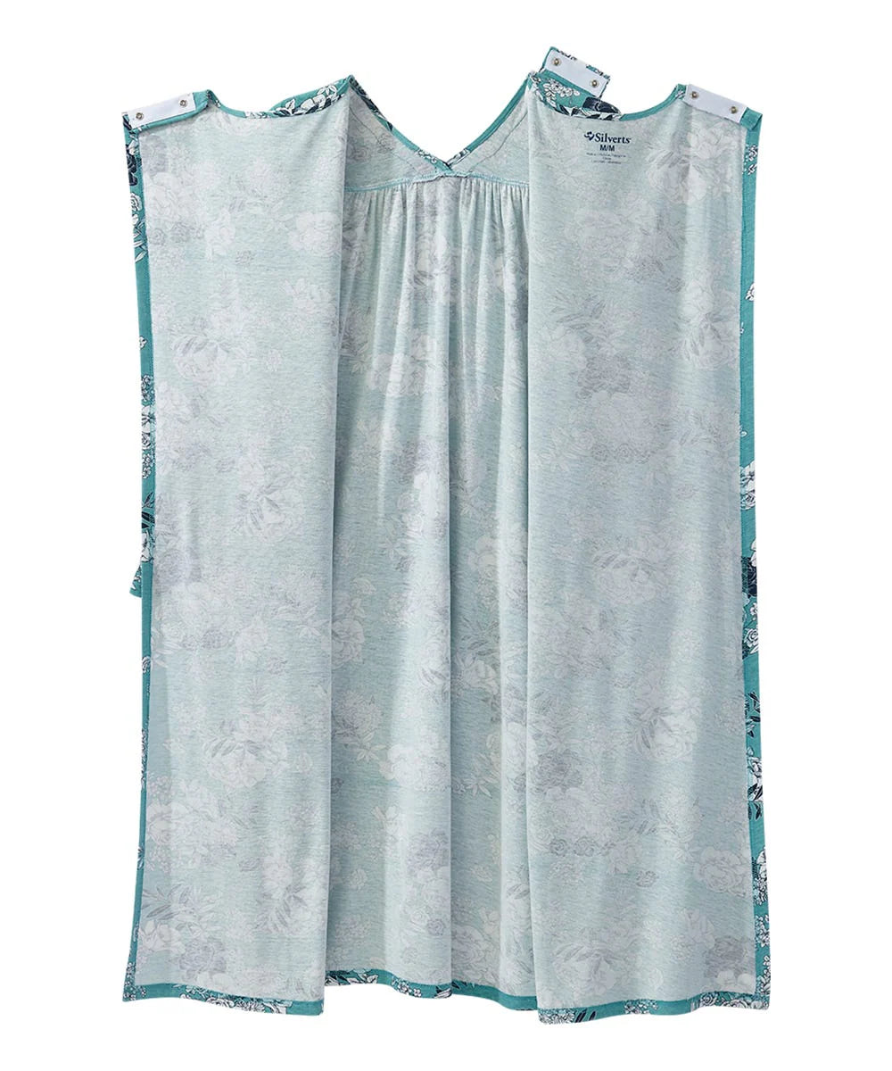 Women's Lace Trim Nightgown with Back Overlap aqua open back