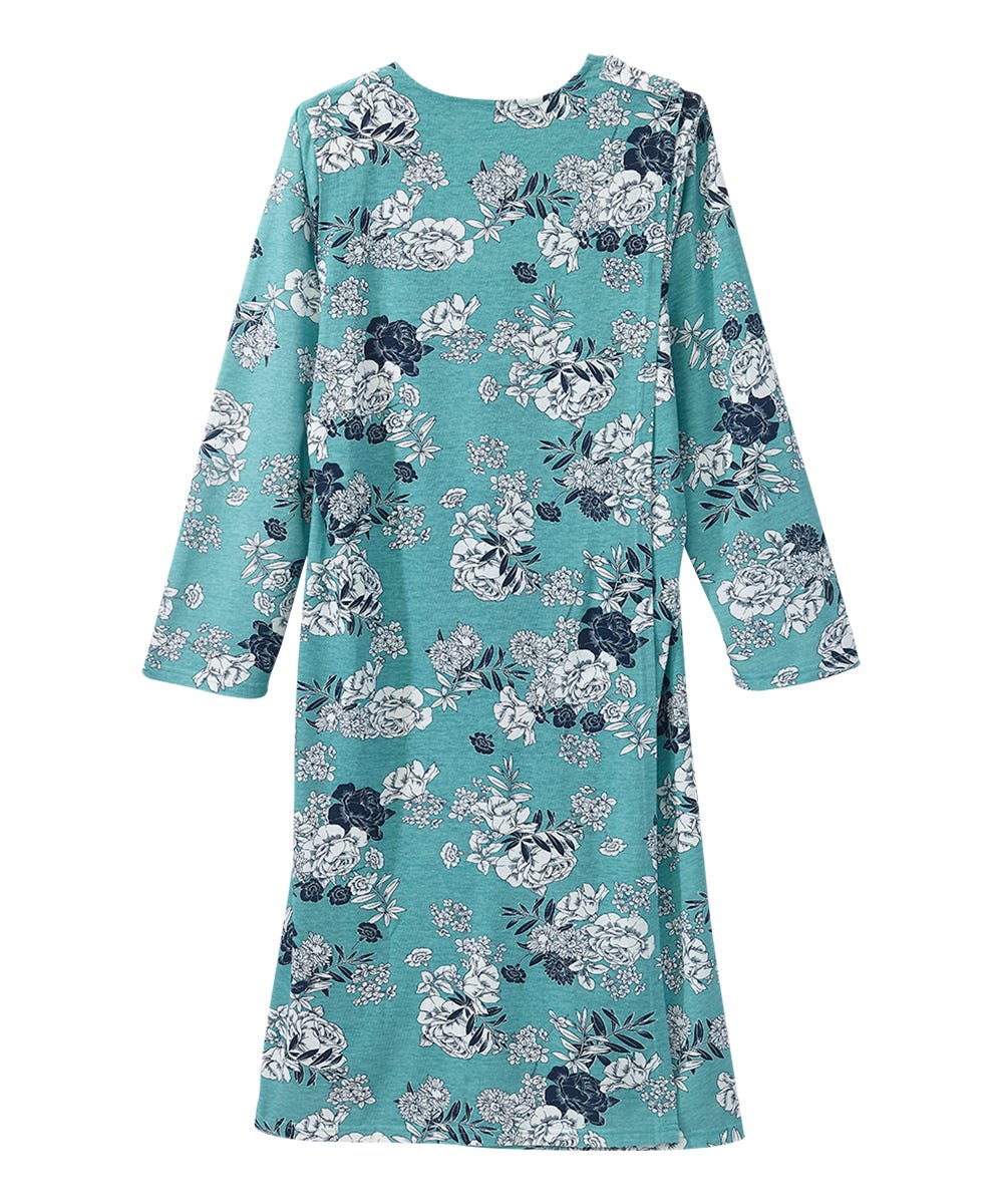 Women's Lace Trim Nightgown with Back Overlap aqua closed back