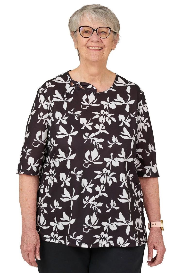 Women's Open-Back Floral Knit Shirt for Assisted Dressing | Easy-Dress Snap Closure Adaptive Top