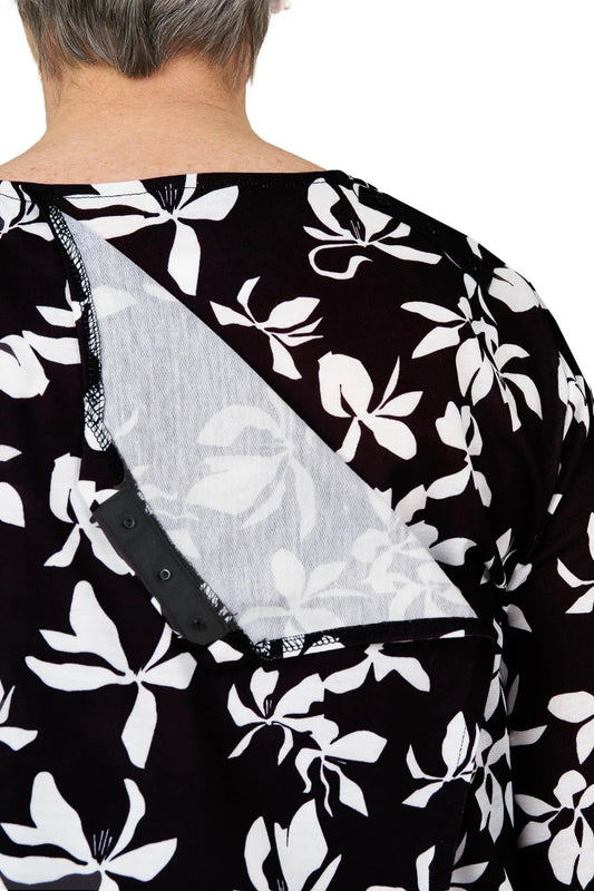 Women's Open-Back Floral Knit Shirt for Assisted Dressing | Easy-Dress Snap Closure Adaptive Top